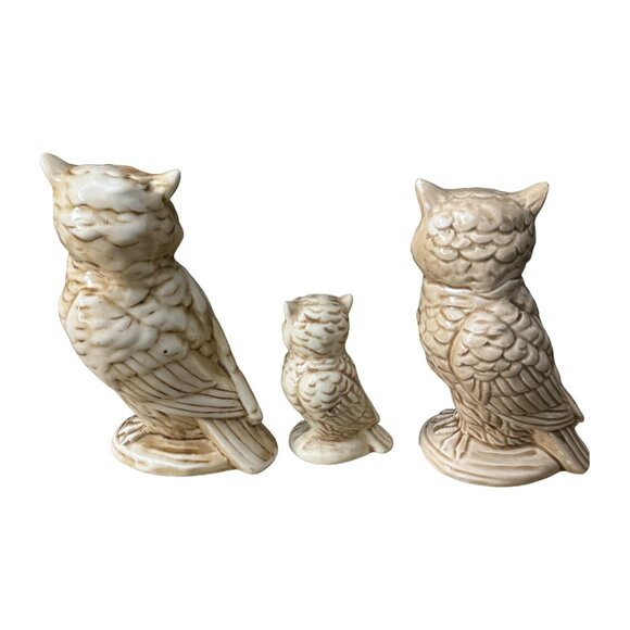 Vintage 1970's Ceramic Owl Family Figurines Hand Painted - Picture 3 of 7